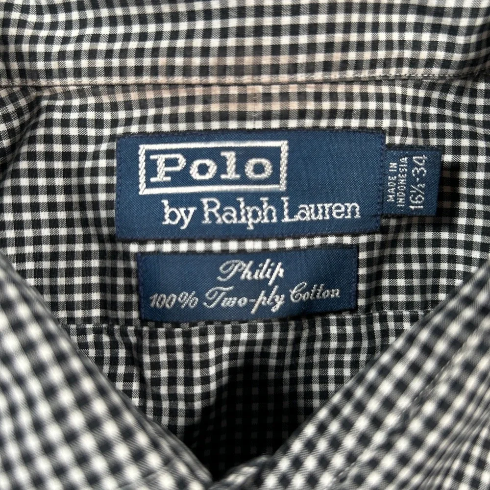 Polo Ralph Lauren‎ Dress Shirt Men 16.5 Black White Gingham Check Cotton Philip